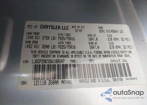 2008 Jeep Liberty Sport из США, поврежденный, VIN 1J8GP28K58W188947